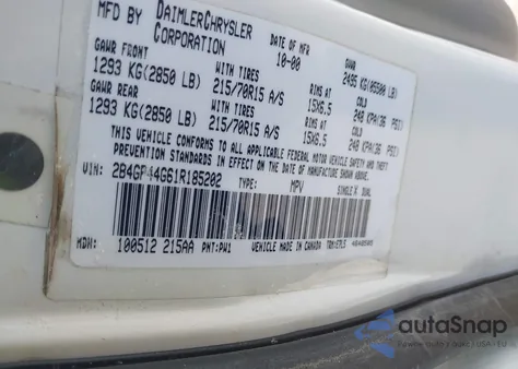 2001 Dodge Grand Caravan Sport z USA, uszkodzony, nr VIN 2B4GP44G61R185202